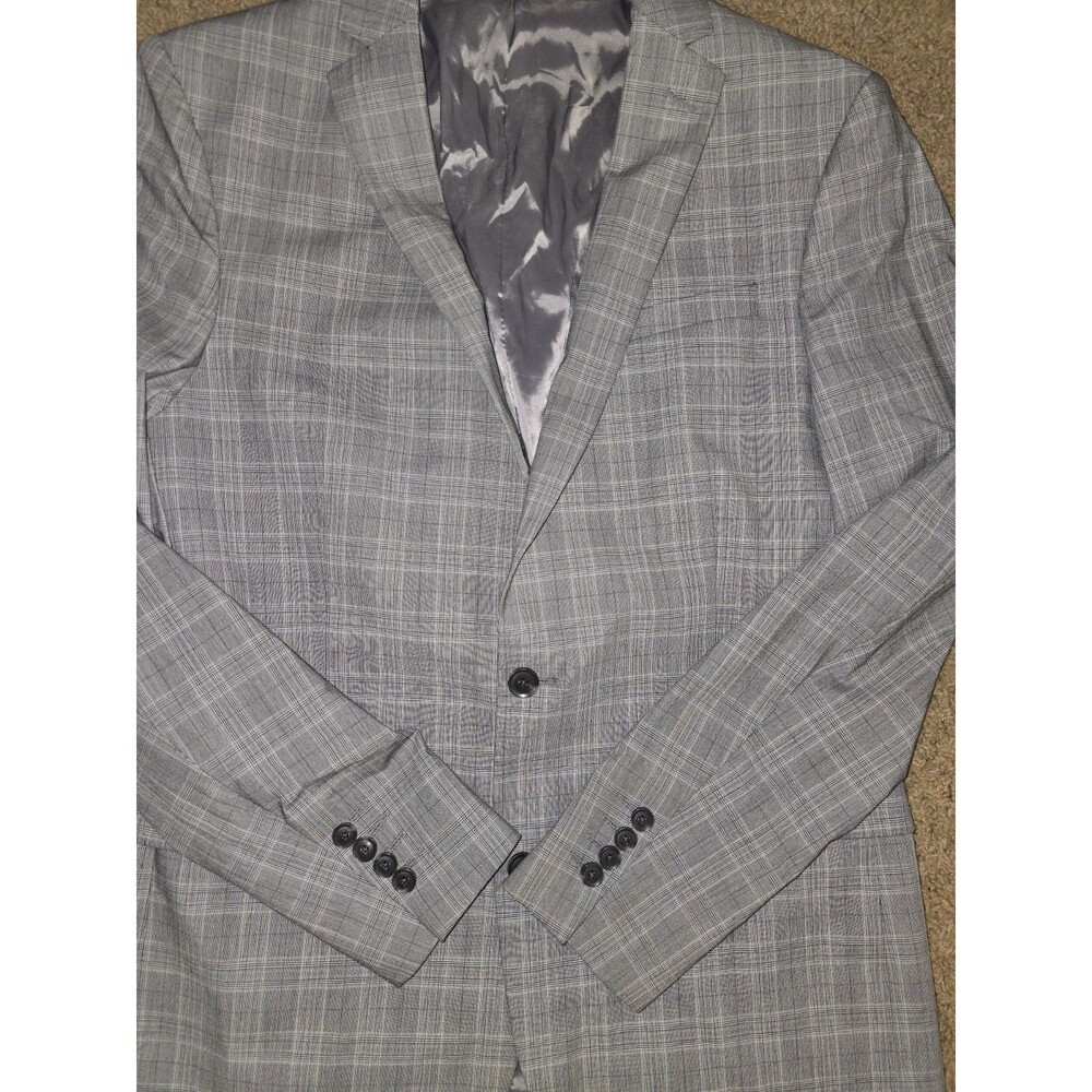 J. Ferrar 360° Stretch Suit Jacket 42 Long Slim Fit Grey Glen Plaid 2-Button - Picture 4 of 8